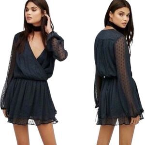 Free People Dahlia Drop Waist Mini Dress Deep Jade Sz Large